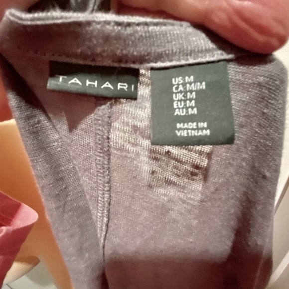 (3) Tahari Grey Lagenlook Boho Fine Linen Knit Open Front Cardigan M - Picture 4 of 5